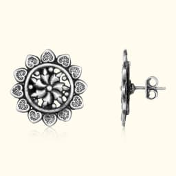 Oxidized Silver Flower Earring