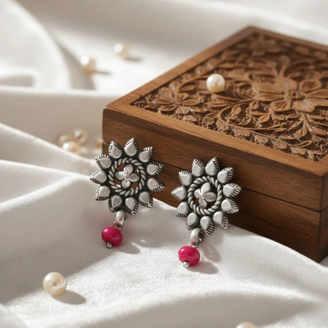 PetalBurst Oxidised Silver Drops