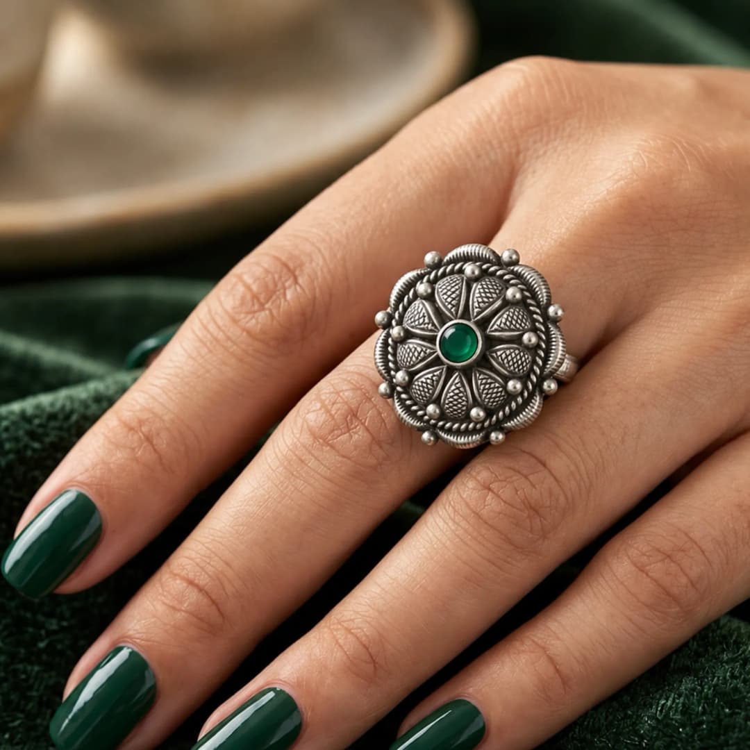 Forest Charm Oxidised Silver Adjustable Ring