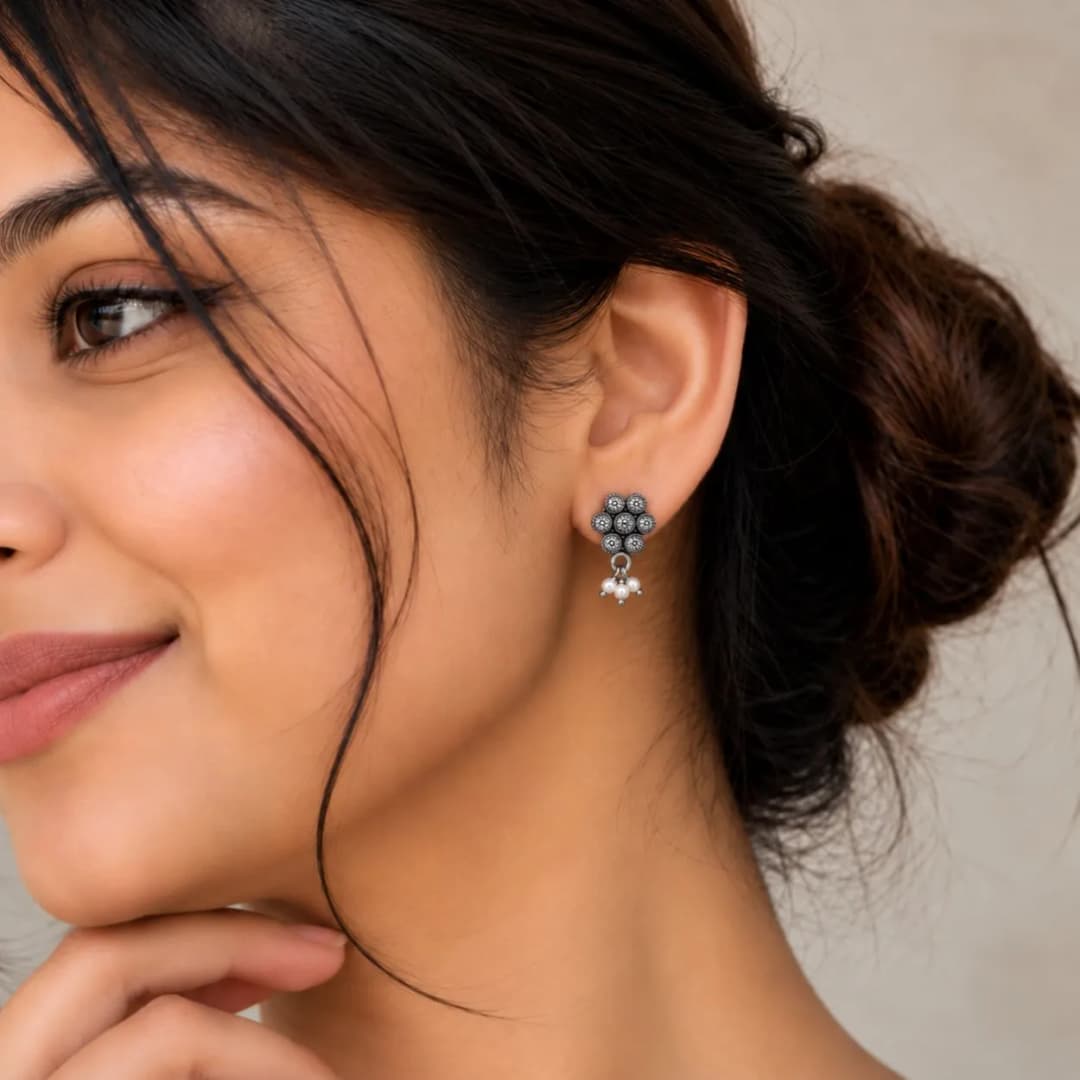 Ghare’s OxiBloom Pearls Silver Earrings