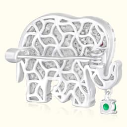 Silver Elephant Brooch with Dangling Emerald
