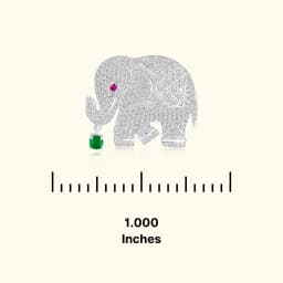 Silver Elephant Brooch with Dangling Emerald