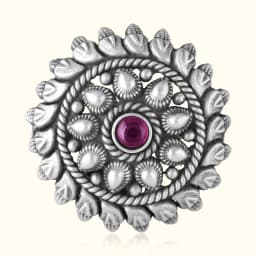 Ruby Mandala Oxidised Silver Adjustable Ring