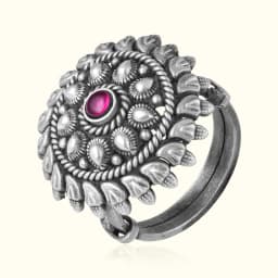 Ruby Mandala Oxidised Silver Adjustable Ring
