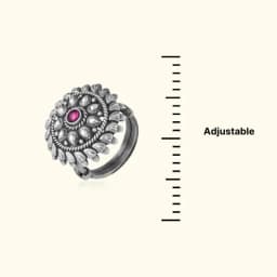 Ruby Mandala Oxidised Silver Adjustable Ring