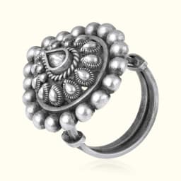 Vintage Heart Oxidised Silver Adjustable Ring