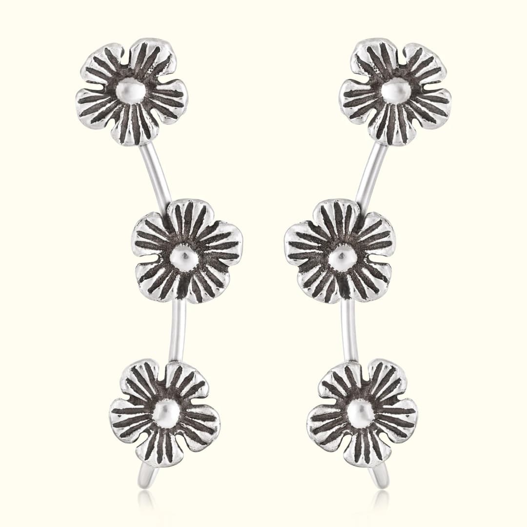 Silver Triple Flower Ear Climbers