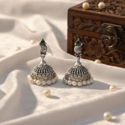 Aarohi Oxidised Silver Jhumka