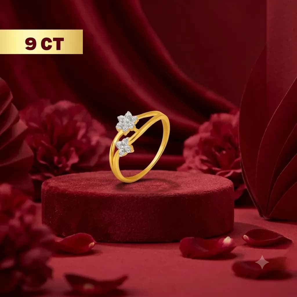9CT Gold AD Diamond Flower Ring