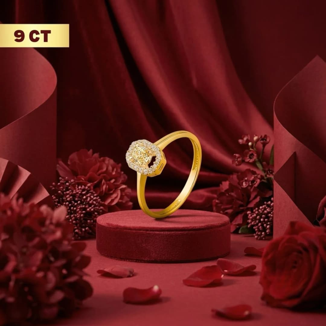 Elysian 9CT Gold Oval Halo AD Solitaire Ring