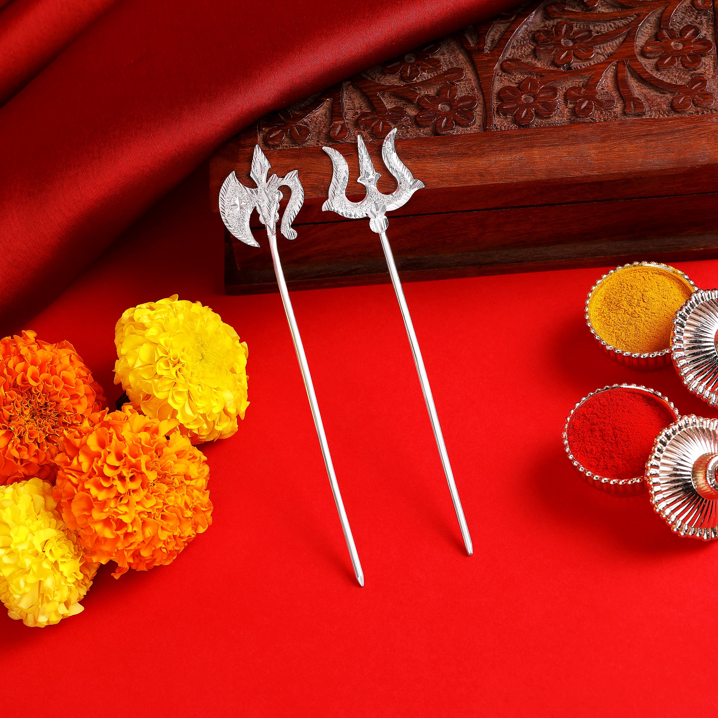 Silver Parshu and Trishul Ganpati Decoration Set