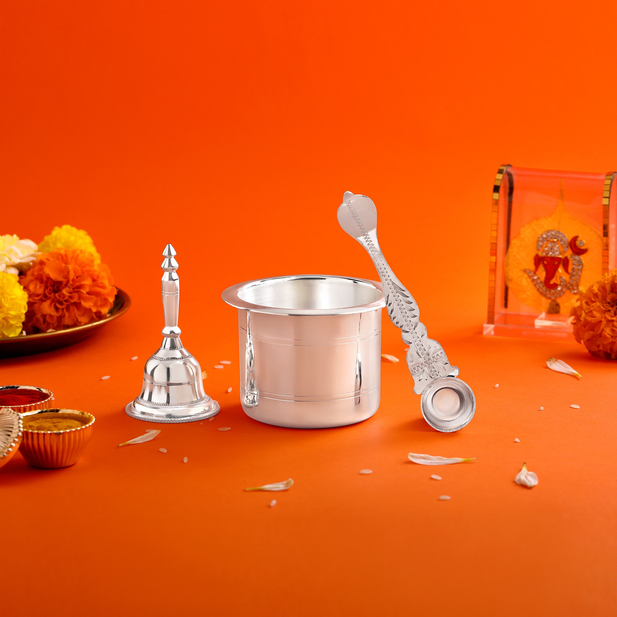 Pure Silver Ghanti Pali Panchpatra Pooja Set