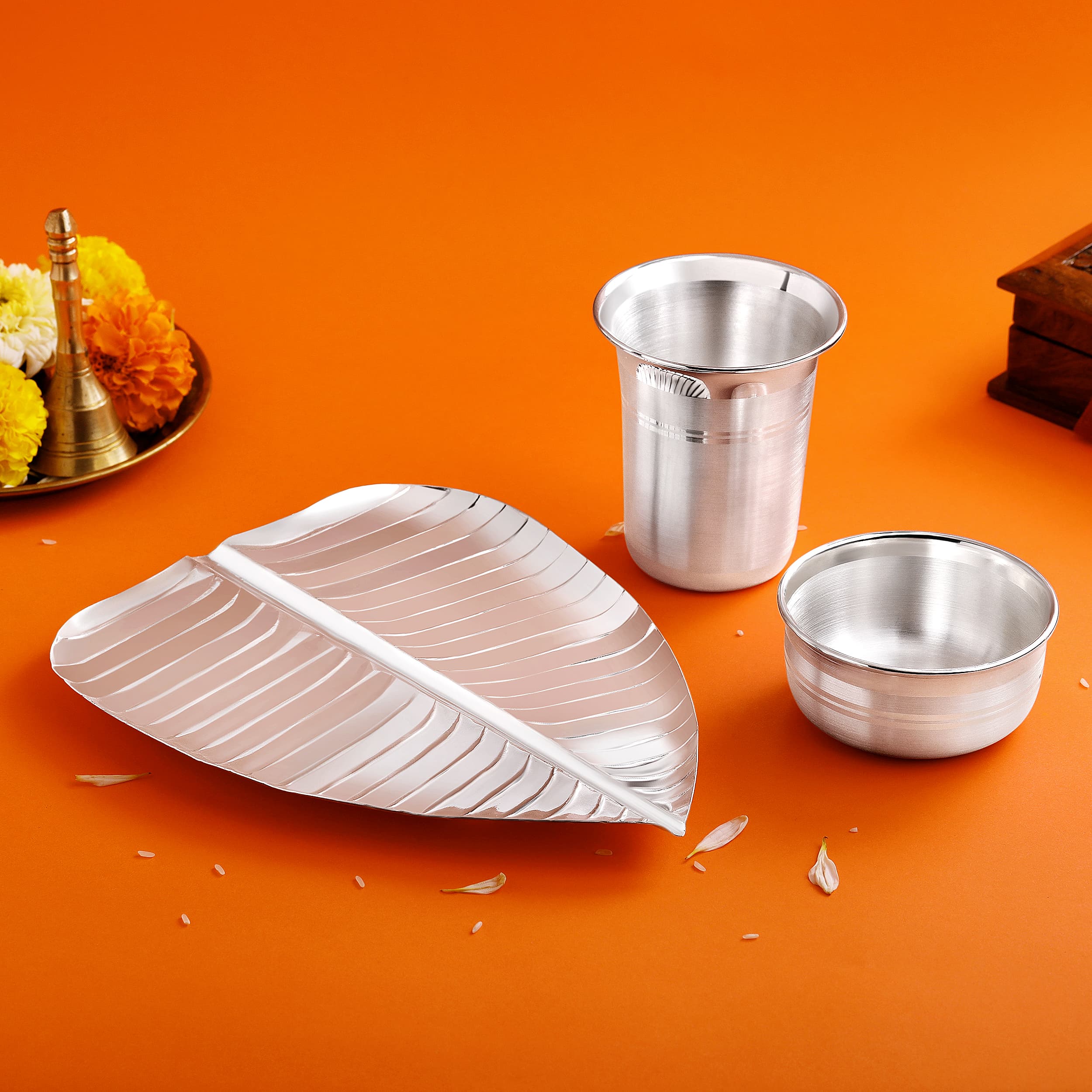 Pure Silver Kelipatra Wati Glass Pooja Set