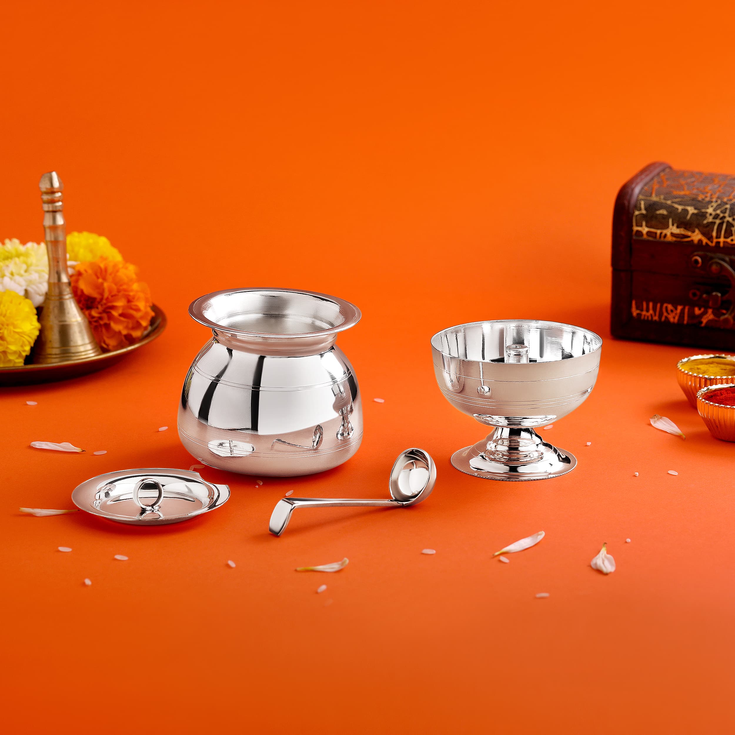 Pure Silver Tuploti Diya Pooja Set