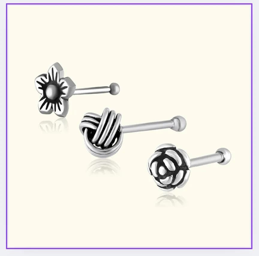 Set Of Three Oxidised Nose Pins