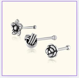 Set Of Three Oxidised Nose Pins