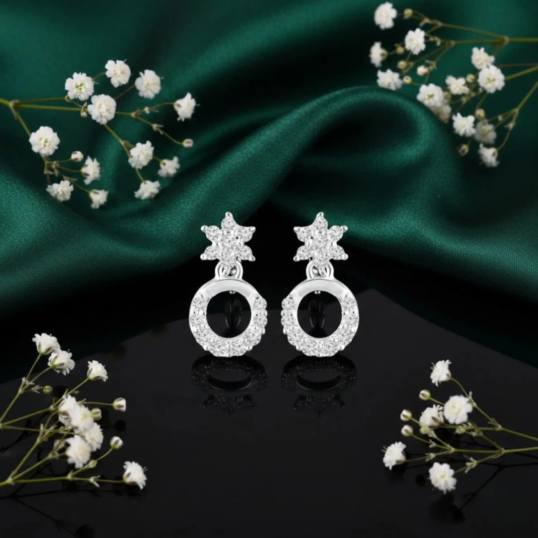 Star Halo Silver Earrings
