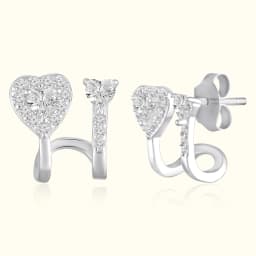 Sterling Silver CZ Heart Ear Climbers
