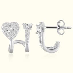 Sterling Silver CZ Heart Ear Climbers