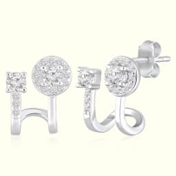 Silver Solitaire Floral Ear Climbers