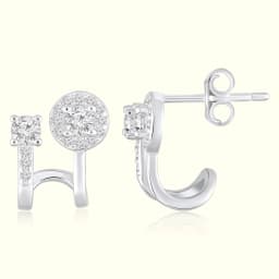 Silver Solitaire Floral Ear Climbers