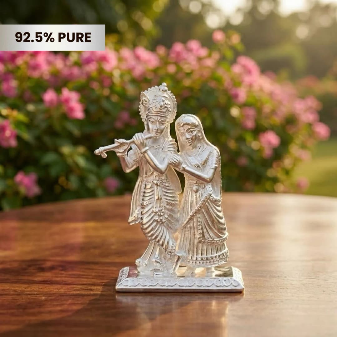 Pure Radha Krishna Silver Murti