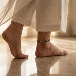 Sterling Silver Black Bead Evil Eye Anklet