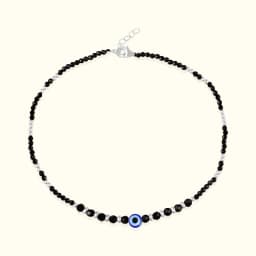 Sterling Silver Black Bead Evil Eye Anklet