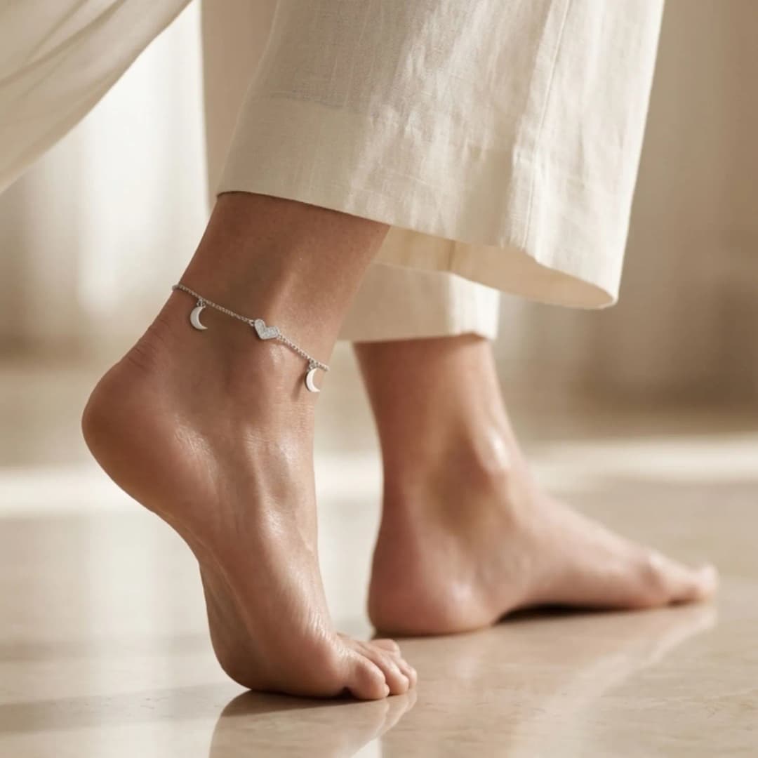 Lunar Love Studded Silver Anklet