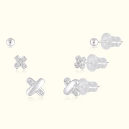Sterling Silver X Three Earrings Set