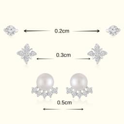 Sterling Silver Earrings Set with Pearl and CZ