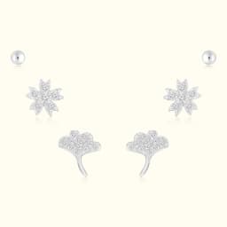 Ginkgo Leaf and Pavé Star Silver Earrings Set