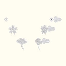 Ginkgo Leaf and Pavé Star Silver Earrings Set