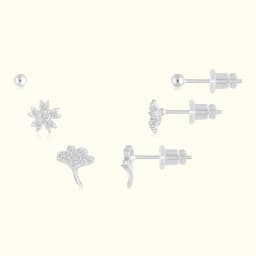 Ginkgo Leaf and Pavé Star Silver Earrings Set