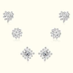 Sterling Silver Earrings Set with Beaded Halo