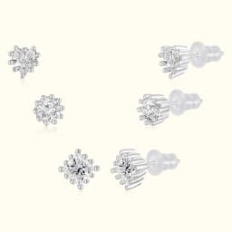 Sterling Silver Earrings Set with Beaded Halo