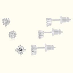 Sterling Silver Earrings Set with Beaded Halo