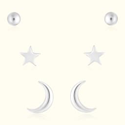 Silver Celestial Earrings Set of Three Pairs