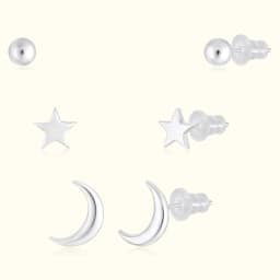 Silver Celestial Earrings Set of Three Pairs