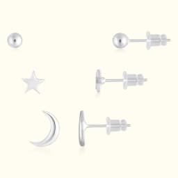 Silver Celestial Earrings Set of Three Pairs