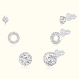 Halo Silver Earrings Set of Three Pairs