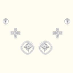 Elegant Silver Earrings Set of Three Pairs