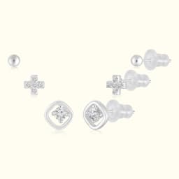 Elegant Silver Earrings Set of Three Pairs