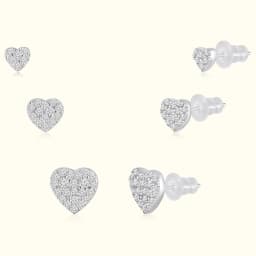 Silver Heart Earrings Set of Three
