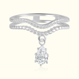 Silver Stacked CZ Diamond Drop Ring