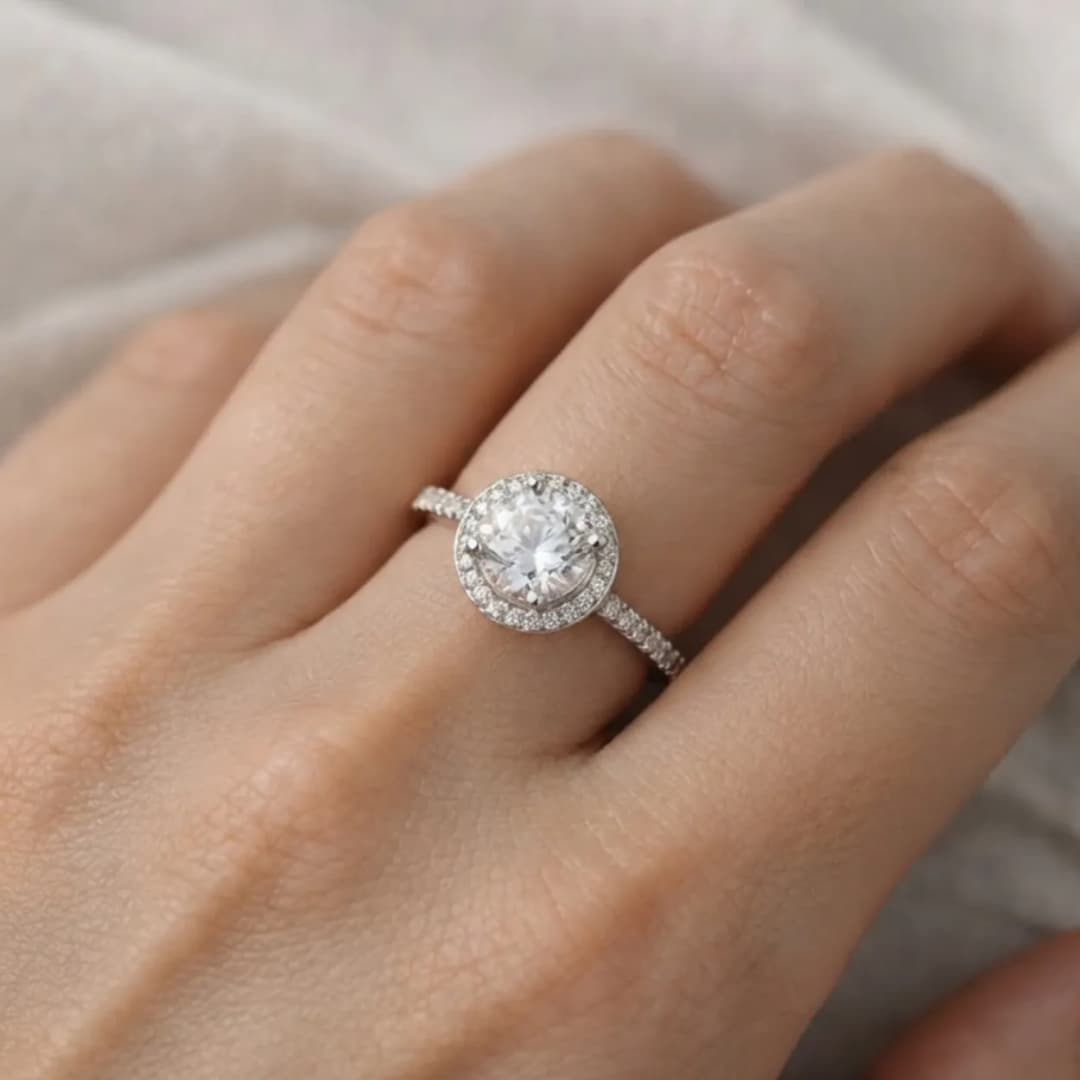 Halo Solitaire Silver Ring