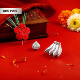 Silver Keli Jaswand Flower and Modak Ganpati Set