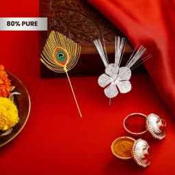 Peacock Feather and Silver Jaswand Flower Ganpati Set