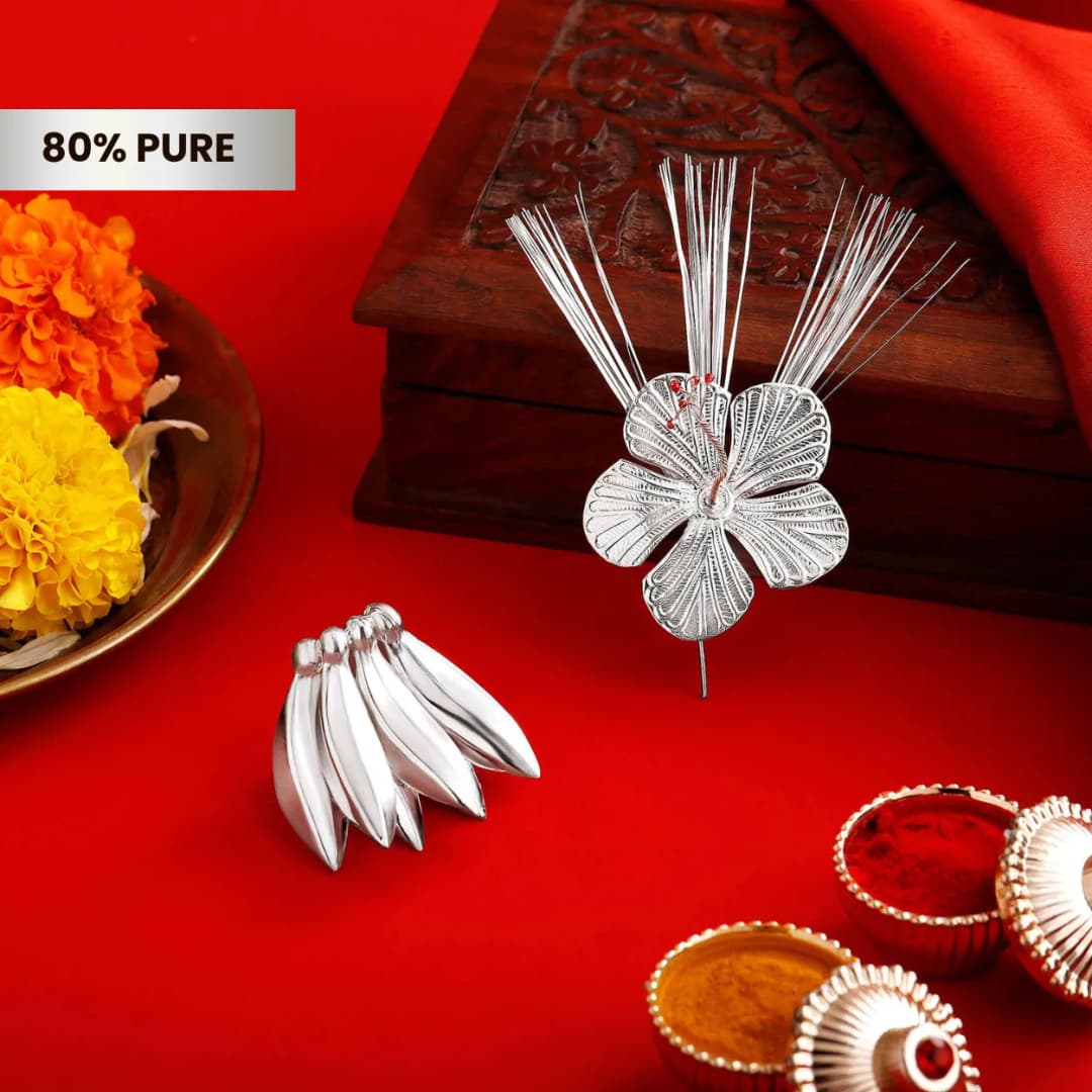 Silver Keli and Silver Jaswand Flower Ganpati Set