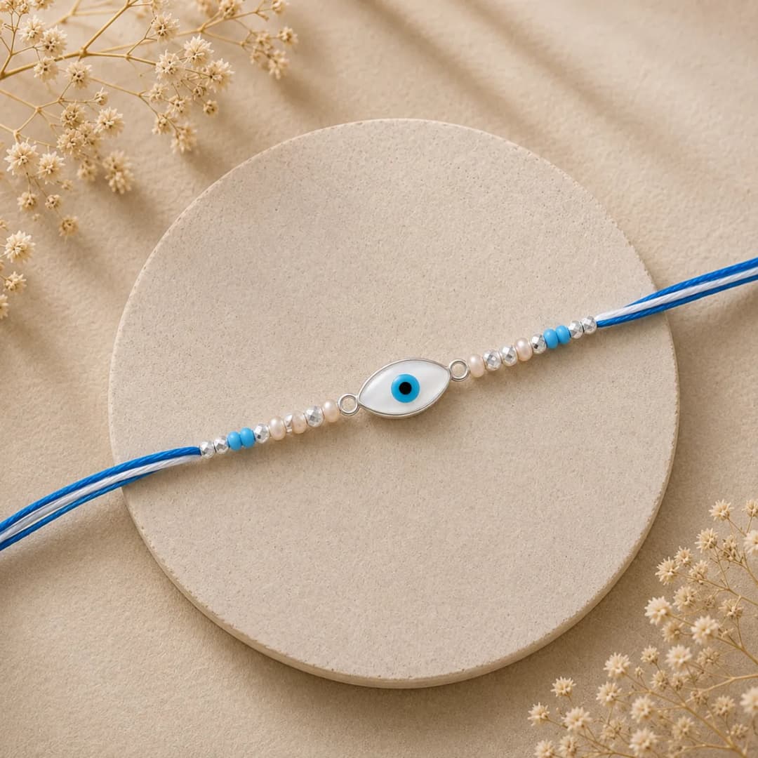 Light Blue Evil Eye Silver Rakhi